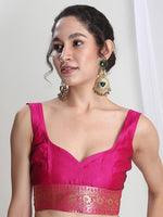 Thumbnail for Janasya Pink Silk Blend Floral Jacquard Saree