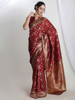 Thumbnail for Janasya Maroon Silk Blend Floral Jacquard Saree