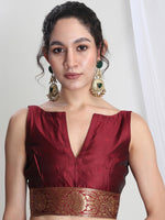 Thumbnail for Janasya Maroon Silk Blend Floral Jacquard Saree