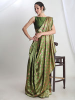 Thumbnail for Janasya Green Silk Blend Ethnic Motifs Jacquard Saree