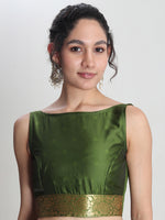 Thumbnail for Janasya Green Silk Blend Ethnic Motifs Jacquard Saree