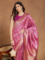 Thumbnail for Janasya Pink Silk Blend Ethnic Motifs Jacquard Saree