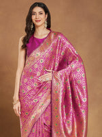 Thumbnail for Janasya Pink Silk Blend Ethnic Motifs Jacquard Saree