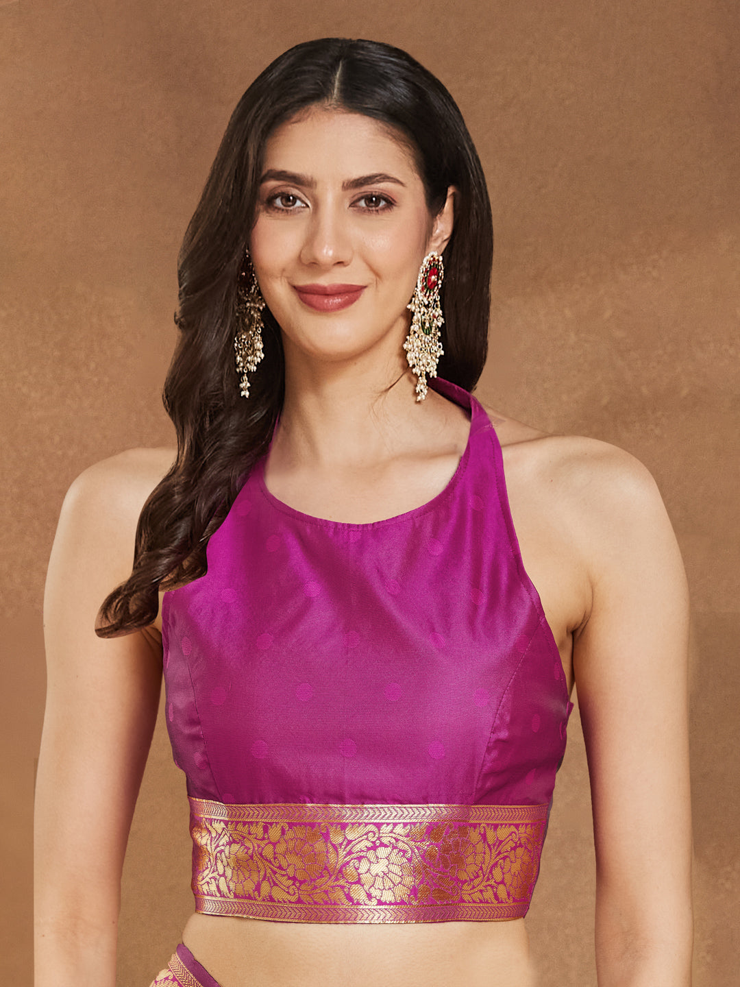 Janasya Pink Silk Blend Ethnic Motifs Jacquard Saree