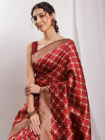 Thumbnail for Janasya Maroon Silk Blend Ethnic Jacquard Saree