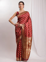 Thumbnail for Janasya Maroon Silk Blend Ethnic Jacquard Saree