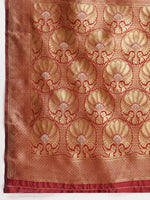 Thumbnail for Janasya Maroon Silk Blend Ethnic Jacquard Saree