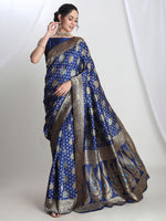 Thumbnail for Janasya Blue Silk Blend Ethnic Motifs Jacquard Saree