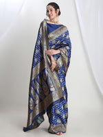 Thumbnail for Janasya Blue Silk Blend Ethnic Motifs Jacquard Saree