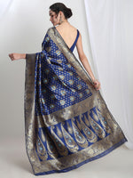 Thumbnail for Janasya Blue Silk Blend Ethnic Motifs Jacquard Saree