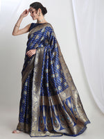 Thumbnail for Janasya Blue Silk Blend Ethnic Motifs Jacquard Saree