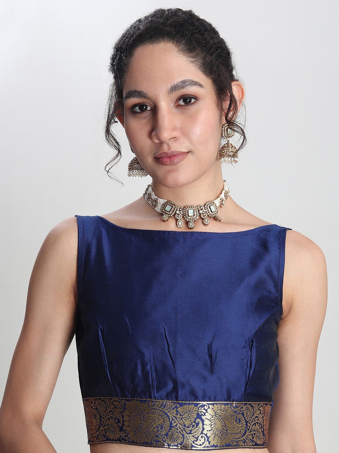 Janasya Blue Silk Blend Ethnic Motifs Jacquard Saree