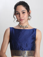 Thumbnail for Janasya Blue Silk Blend Ethnic Motifs Jacquard Saree