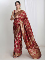 Thumbnail for Janasya Maroon Silk Blend Ethnic Motifs Jacquard Saree