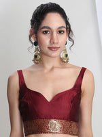 Thumbnail for Janasya Maroon Silk Blend Ethnic Motifs Jacquard Saree