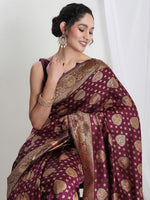 Thumbnail for Janasya Purple Silk Blend Ethnic Motifs Jacquard Saree