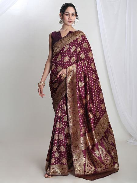 Janasya Purple Silk Blend Ethnic Motifs Jacquard Saree