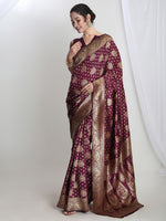 Thumbnail for Janasya Purple Silk Blend Ethnic Motifs Jacquard Saree