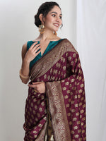 Thumbnail for Janasya Purple Silk Blend Ethnic Motifs Jacquard Saree