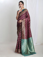 Thumbnail for Janasya Purple Silk Blend Ethnic Motifs Jacquard Saree