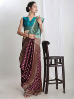Thumbnail for Janasya Purple Silk Blend Ethnic Motifs Jacquard Saree