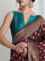 Thumbnail for Janasya Purple Silk Blend Ethnic Motifs Jacquard Saree