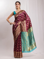 Thumbnail for Janasya Purple Silk Blend Floral Jacquard Saree