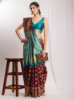 Thumbnail for Janasya Purple Silk Blend Floral Jacquard Saree