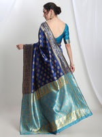 Thumbnail for Janasya Blue Silk Blend Floral Jacquard Saree