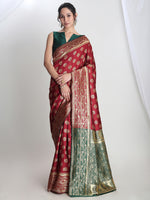 Thumbnail for Janasya Maroon Silk Blend Floral Jacquard Saree
