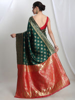 Thumbnail for Janasya Green Silk Blend Floral Jacquard Saree
