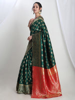 Thumbnail for Janasya Green Silk Blend Floral Jacquard Saree