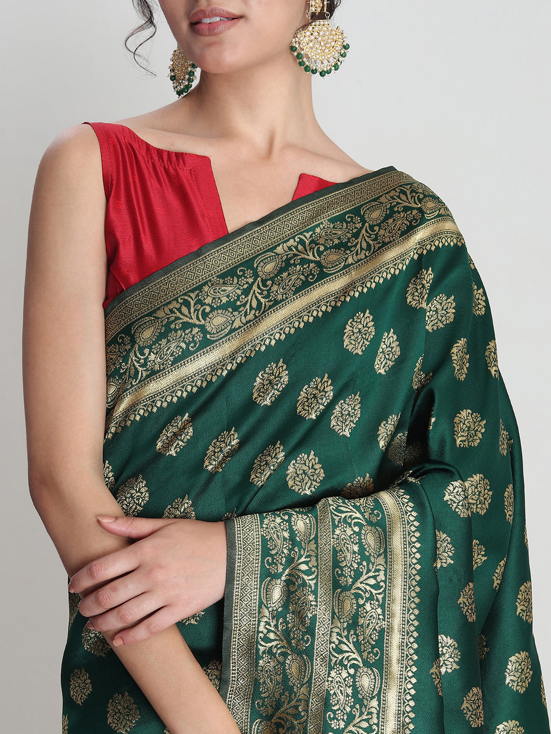 Janasya Green Silk Blend Floral Jacquard Saree
