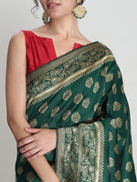 Thumbnail for Janasya Green Silk Blend Floral Jacquard Saree