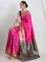 Thumbnail for Janasya Pink Silk Blend Ethnic Motifs Jacquard Saree