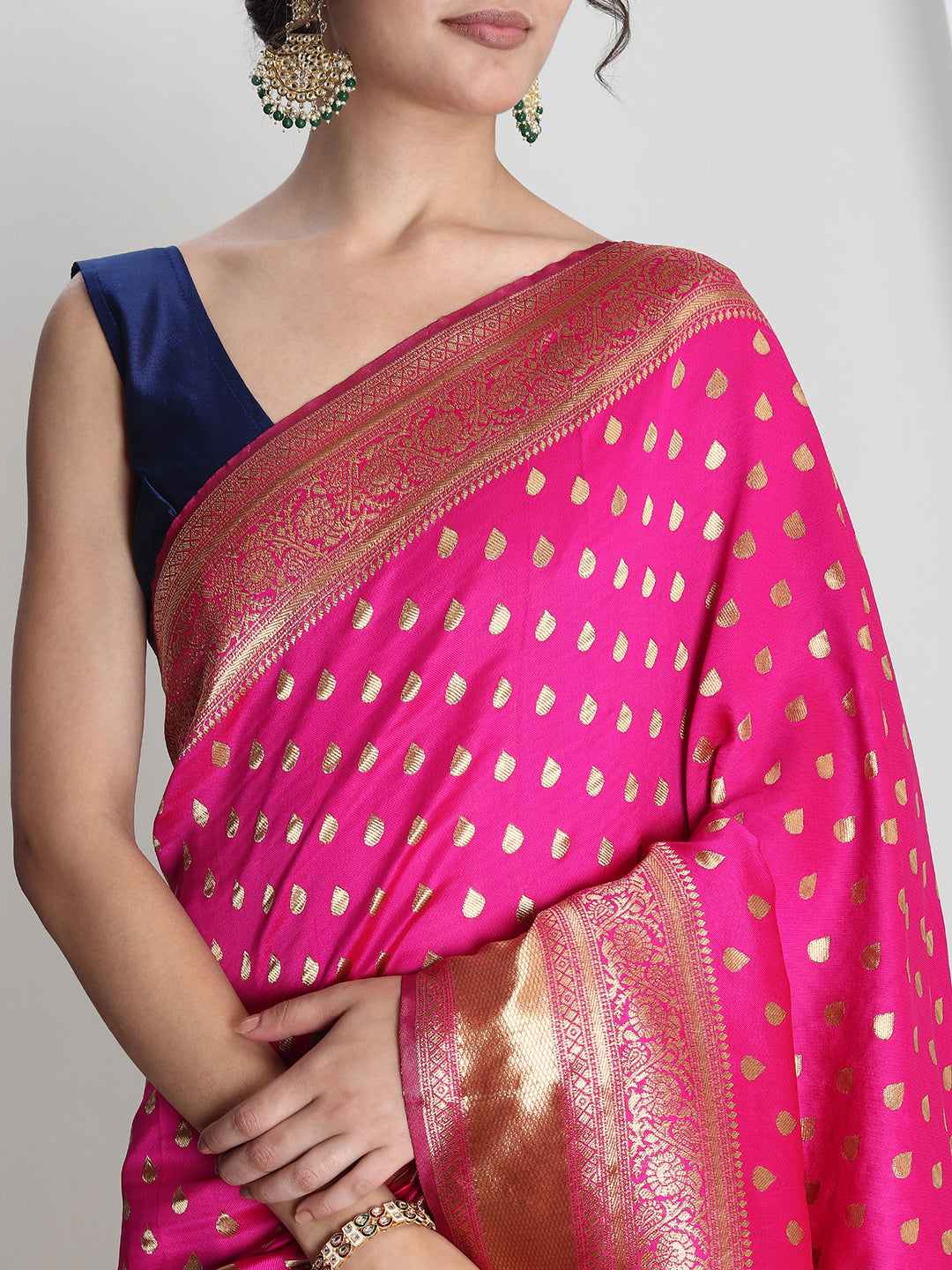 Janasya Pink Silk Blend Ethnic Motifs Jacquard Saree