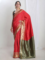 Thumbnail for Janasya Red Silk Blend Ethnic Motifs Jacquard Saree