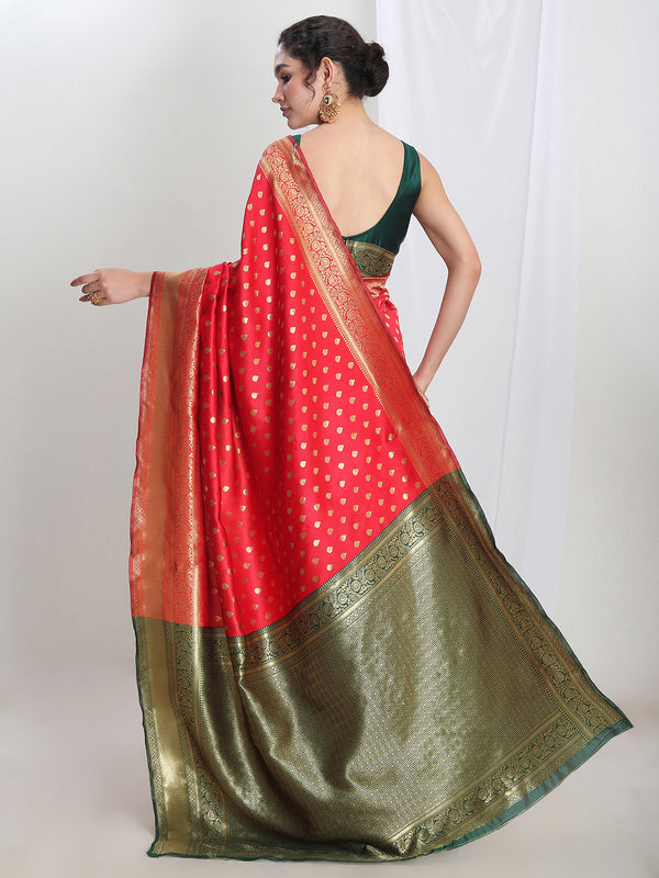 Janasya Red Silk Blend Ethnic Motifs Jacquard Saree