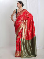 Thumbnail for Janasya Red Silk Blend Ethnic Motifs Jacquard Saree