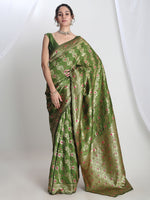 Thumbnail for Janasya Green Silk Blend Floral Jacquard Saree
