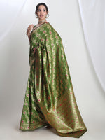 Thumbnail for Janasya Green Silk Blend Floral Jacquard Saree