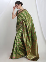 Thumbnail for Janasya Green Silk Blend Floral Jacquard Saree
