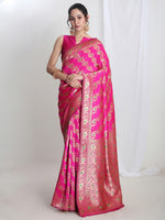 Thumbnail for Janasya Pink Silk Blend Floral Jacquard Saree