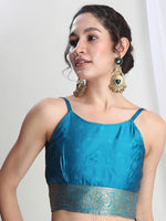 Thumbnail for Janasya Teal Blue Silk Blend Floral Jacquard Saree