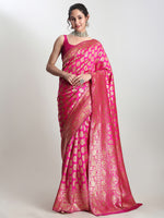Thumbnail for Janasya Pink Silk Blend Paisley Jacquard Saree