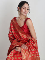 Thumbnail for Janasya Red Silk Blend Paisley Jacquard Saree