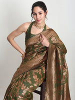 Thumbnail for Janasya Green Silk Blend Floral Jacquard Saree