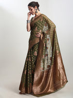 Thumbnail for Janasya Green Silk Blend Floral Jacquard Saree