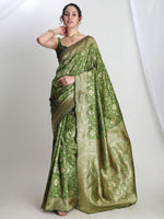 Thumbnail for Janasya Green Silk Blend Geometric Jacquard Saree