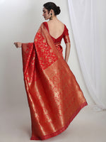 Thumbnail for Janasya Red Silk Blend Geometric Jacquard Saree